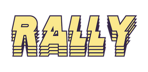 Rally logo in yellow and purple layered text