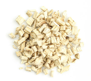 closeup of chopped pieces of marshmallow root
